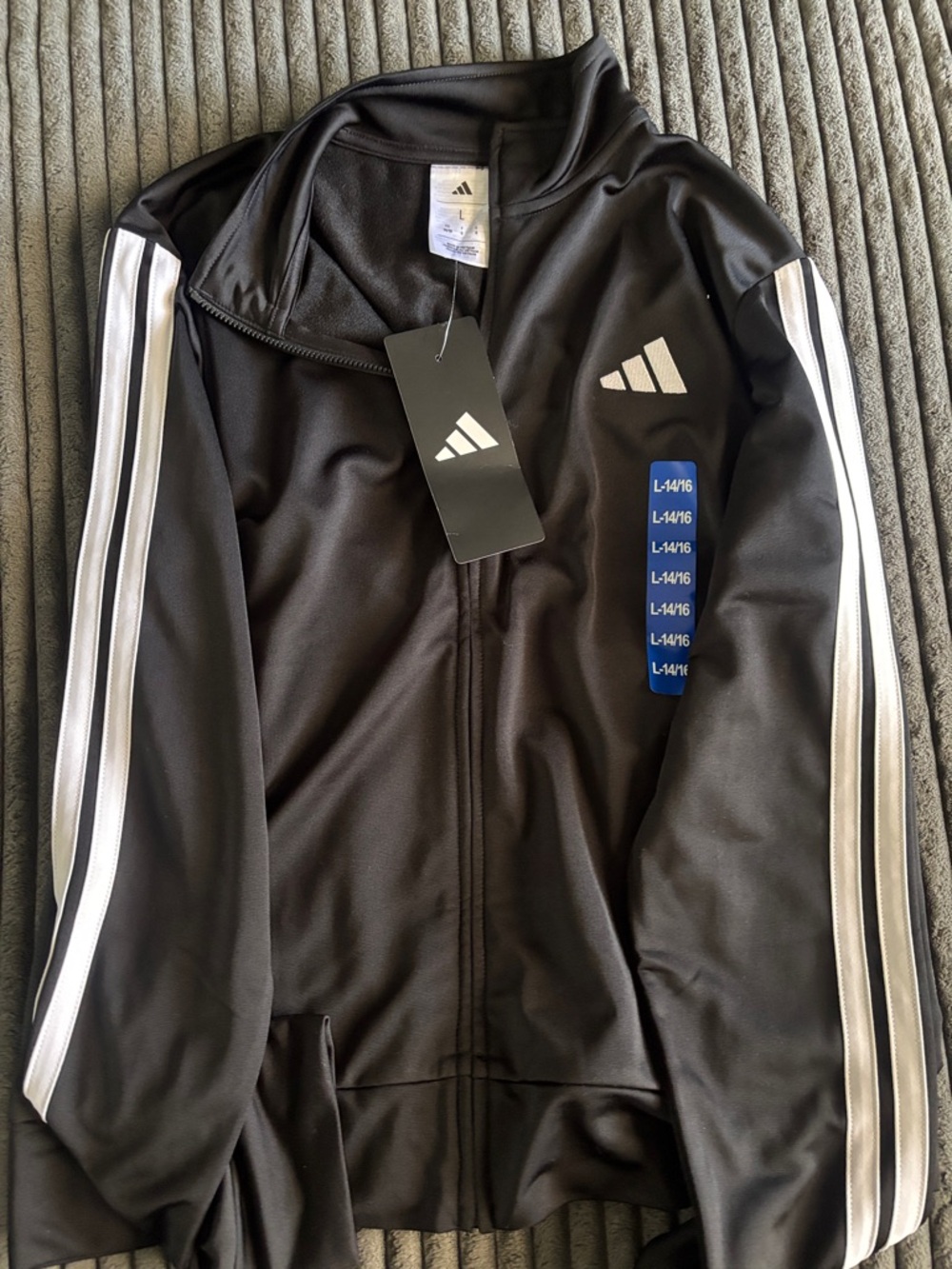 adidas Black Track Jacket with White Stripe Accents